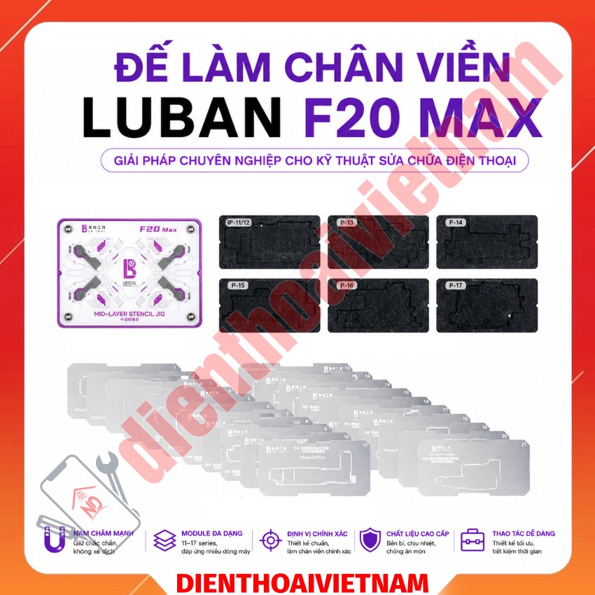 Đế làm chân viền Luban F20 Max iPhone 11 - 17 Middle Layer Tinning Station có hút nam châm, không cần giữ tay