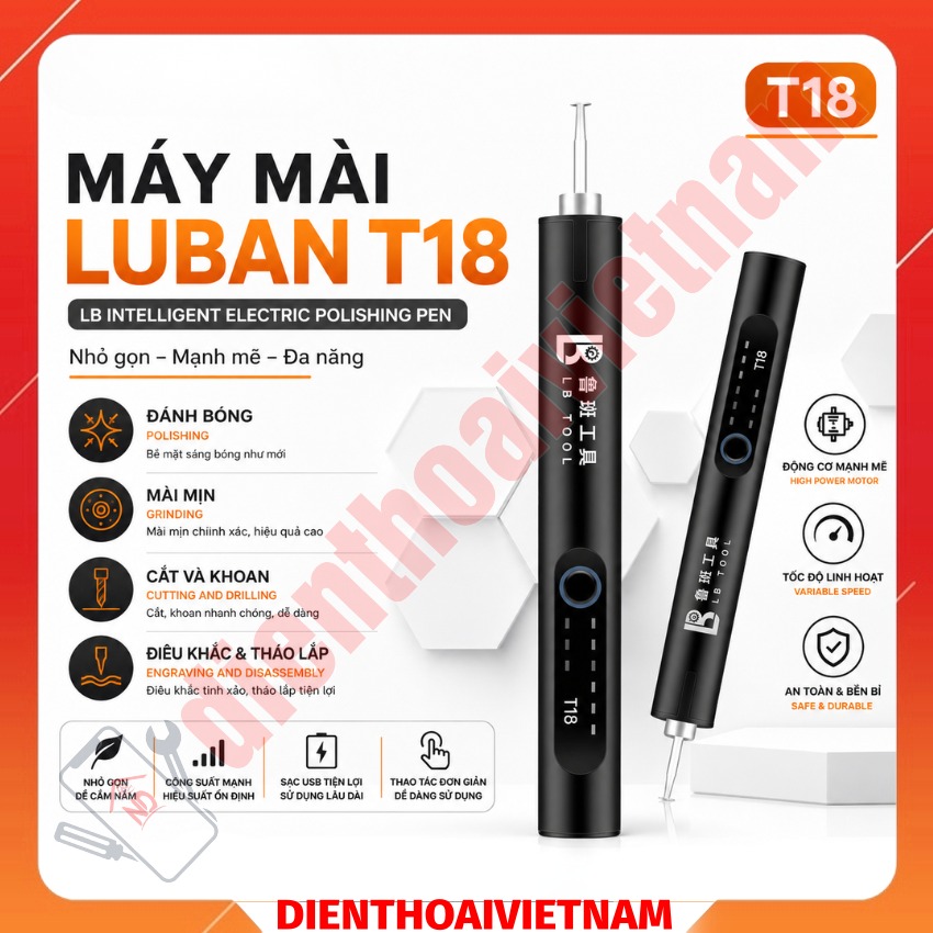 Máy mài Luban T18 Intelligent Polishing Pen, 3 cấp độ