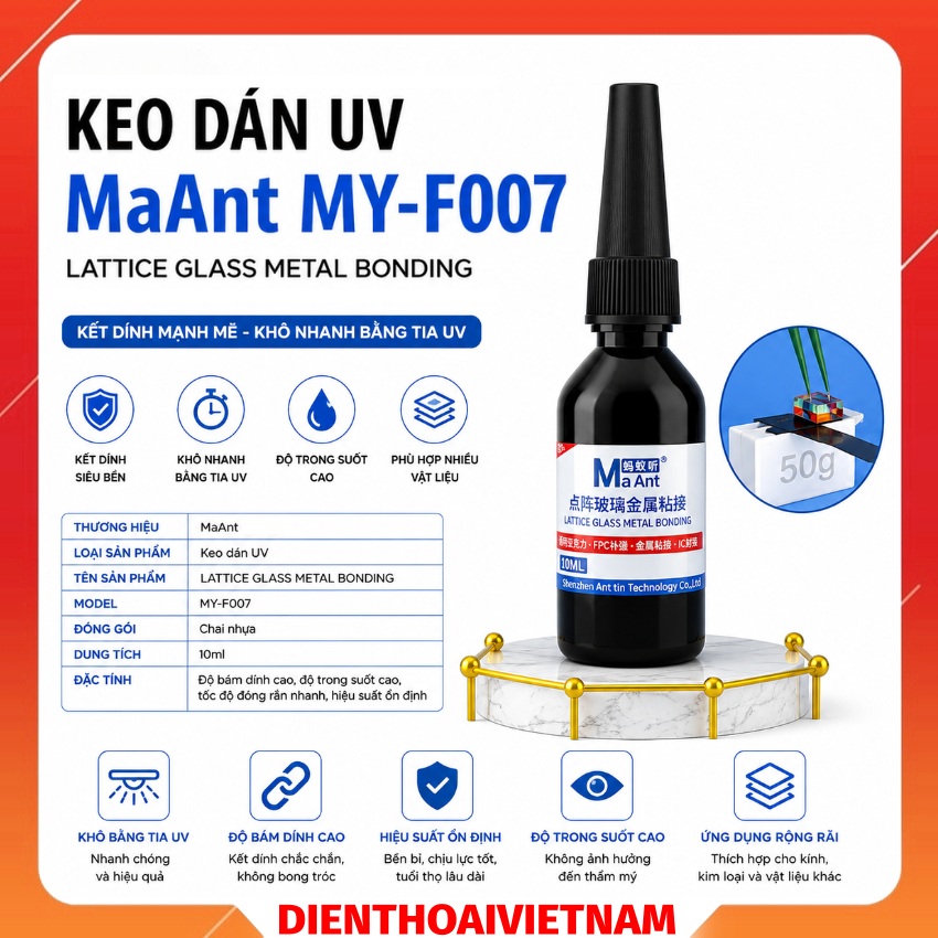 Keo dán UV MaAnt MY-F007 Lattice Glass Metal Bonding, căn chỉnh Face ID