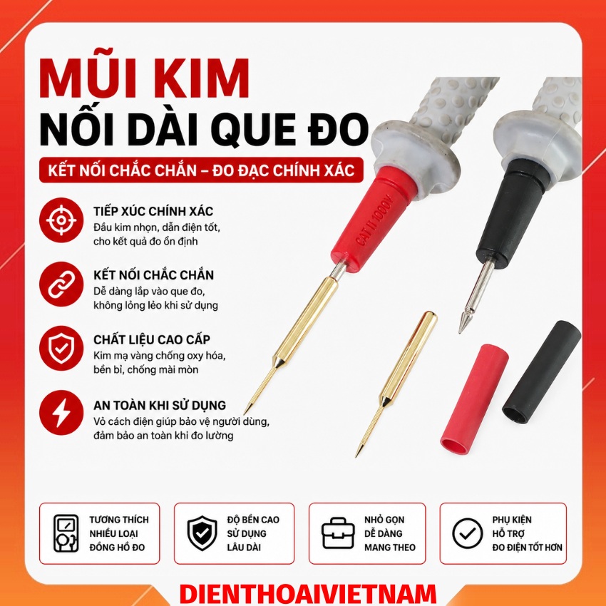 Đầu mũi kim nối dài que đo Multimeter Probe Tips đồng hồ vạn năng, kiểm tra dòng điện