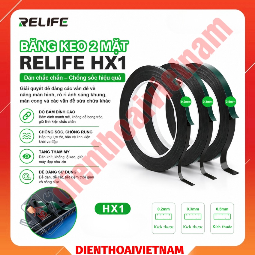 Băng keo 2 mặt Relife HX1 Cushioning Double-Sided Tape 2mm - 3mm - 5mm cố định khung - màn hình