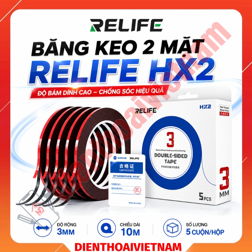 Băng keo 2 mặt Relife HX2 Cushioning Double-Sided Tape 3mm, cố định khung – màn hình