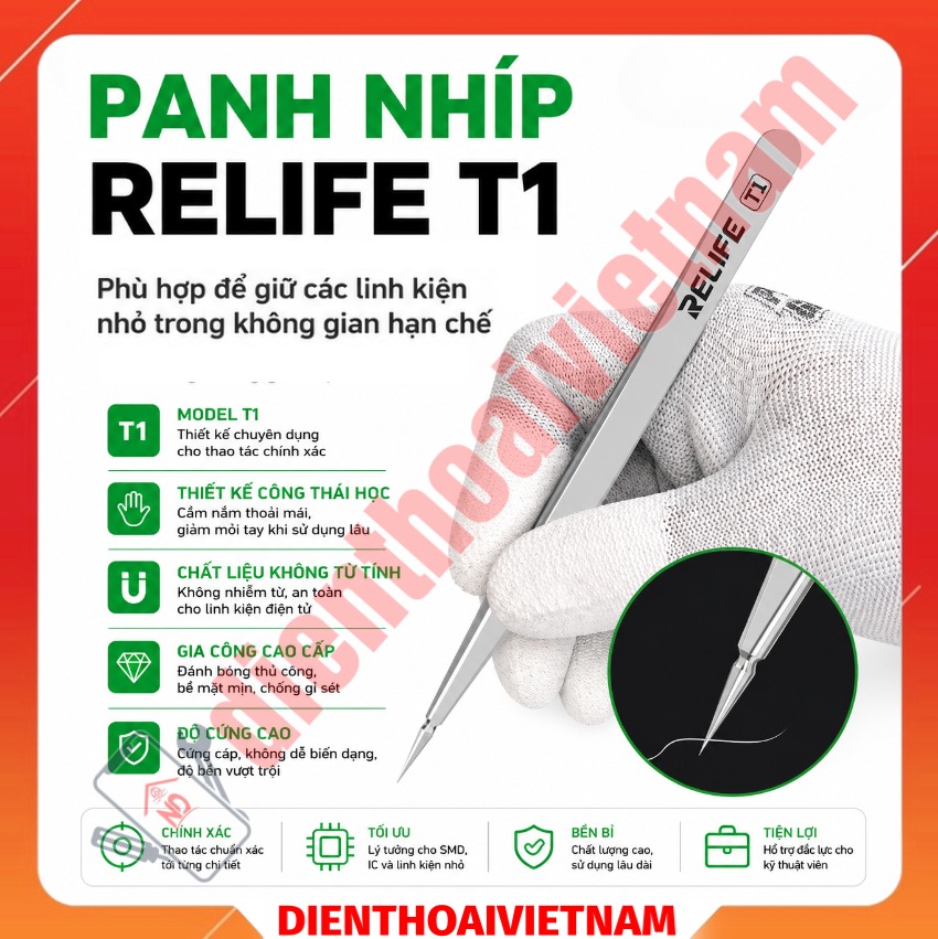 Panh Nhíp Relife T1 Tweezer đầu thẳng, siêu nhọn