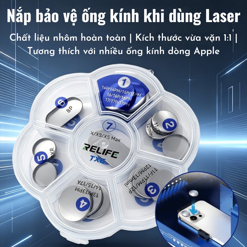Nắp bảo vệ Camera Relife TX6 Phone lens protective cover set hỗ trợ iPhone 8 - 17 ProMax