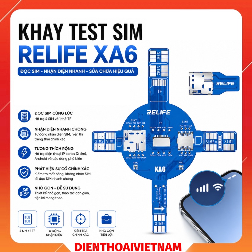 Khay test Sim Relife XA6 Dual Card Signal Test Board, hỗ trợ iPhone - Android