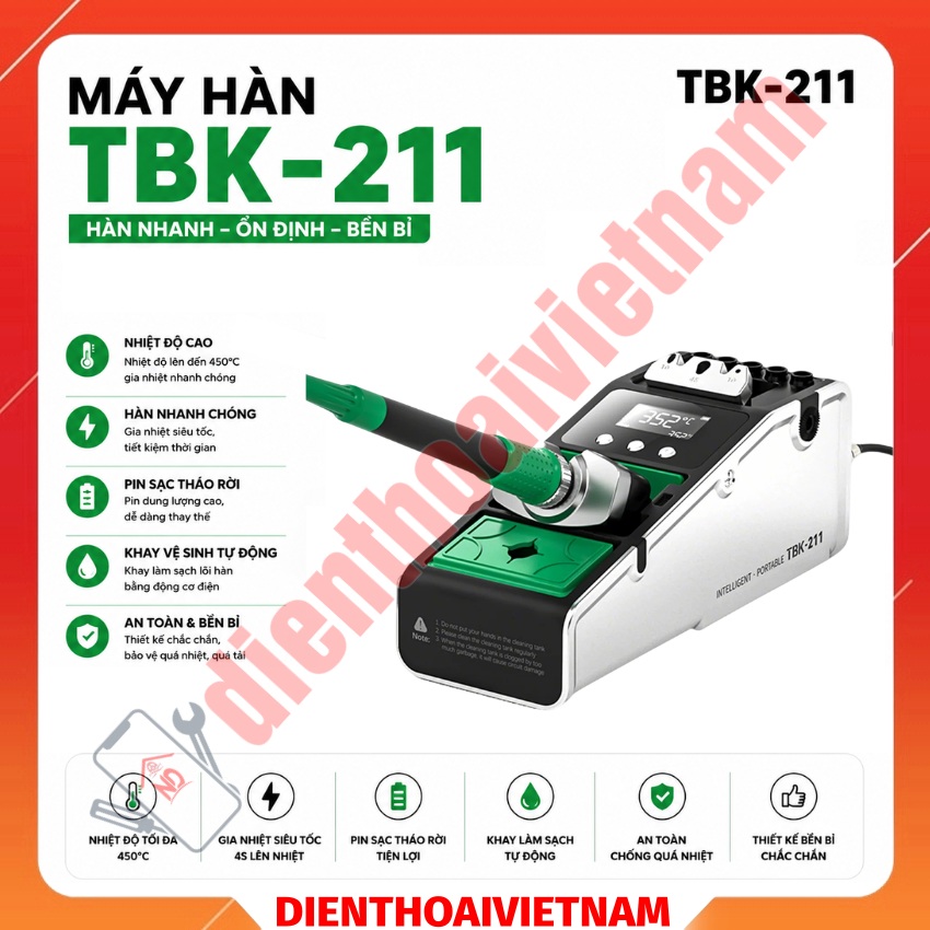 Máy hàn TBK-211 Portable Soldering Station công suất 60W, hỗ trợ tay hàn T120