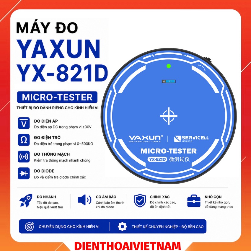 Máy đo Yaxun YX-821D Micro Tester đo đi ốt, điện trở, thông mạch dưới kính hiển vi