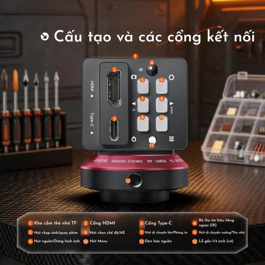 Camera HDMI YCS X99 Industrial Camera quay siêu nét, kết nối kính hiển vi