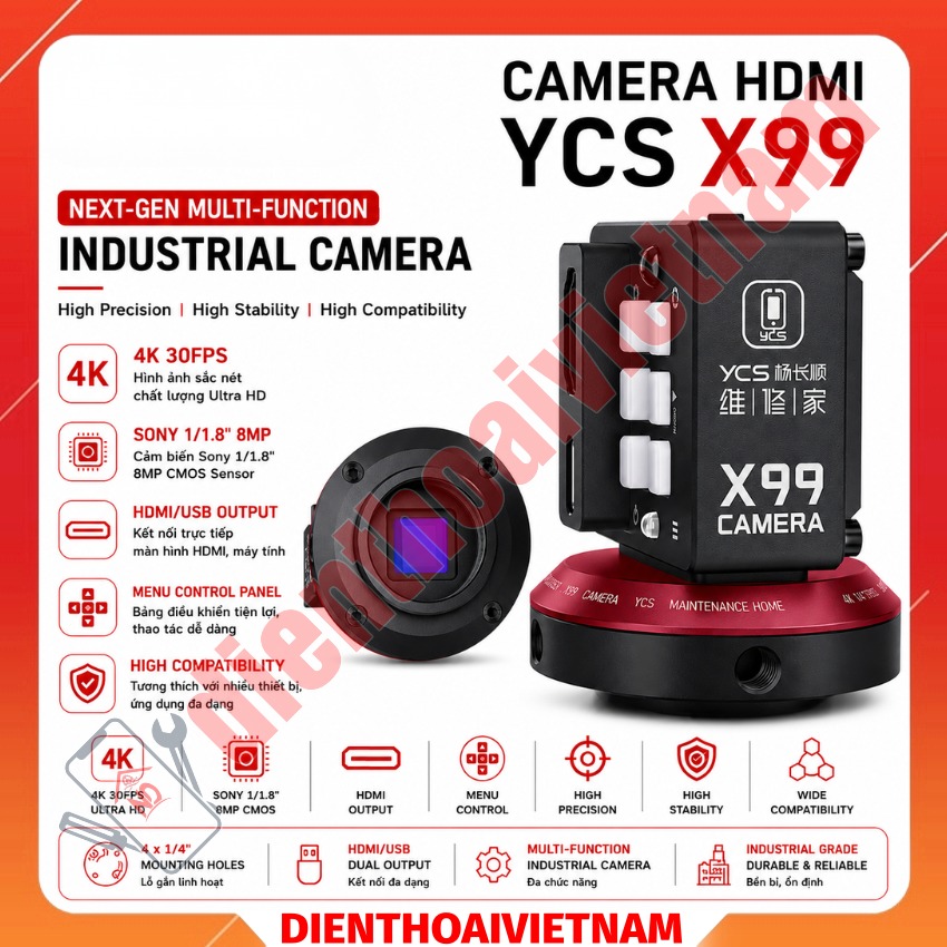 Camera HDMI YCS X99 Industrial Camera quay siêu nét, kết nối kính hiển vi