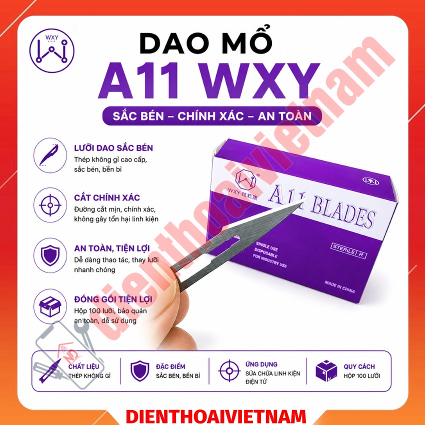 Dao mổ A11 WXY 100 chiếc Blades đầu siêu nhọn – siêu cứng
