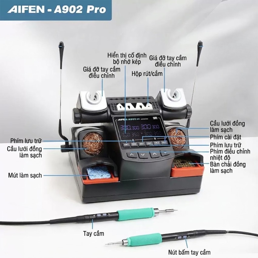 Máy hàn 2 tay Aifen A902 Pro Soldering Station, hỗ trợ tay hàn C210 - C115