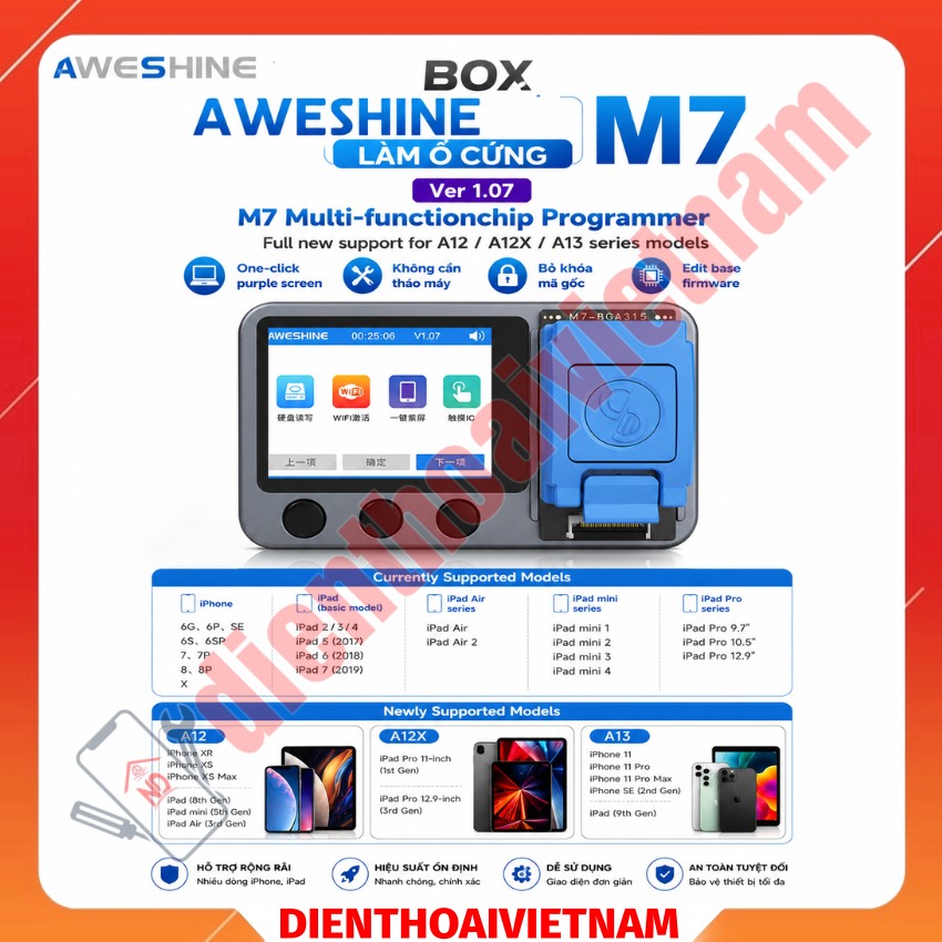 Box AWESHINE M7 Multi-function chip Programmer làm ổ cứng hỗ trợ iPhone / iPad BGA 110, BGA 315