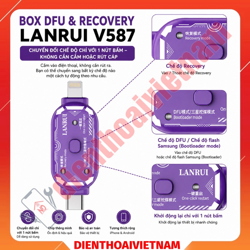 Box DFU & Recovery Lanrui V587 hỗ trợ iPhone - Samsung, chạy phần mềm