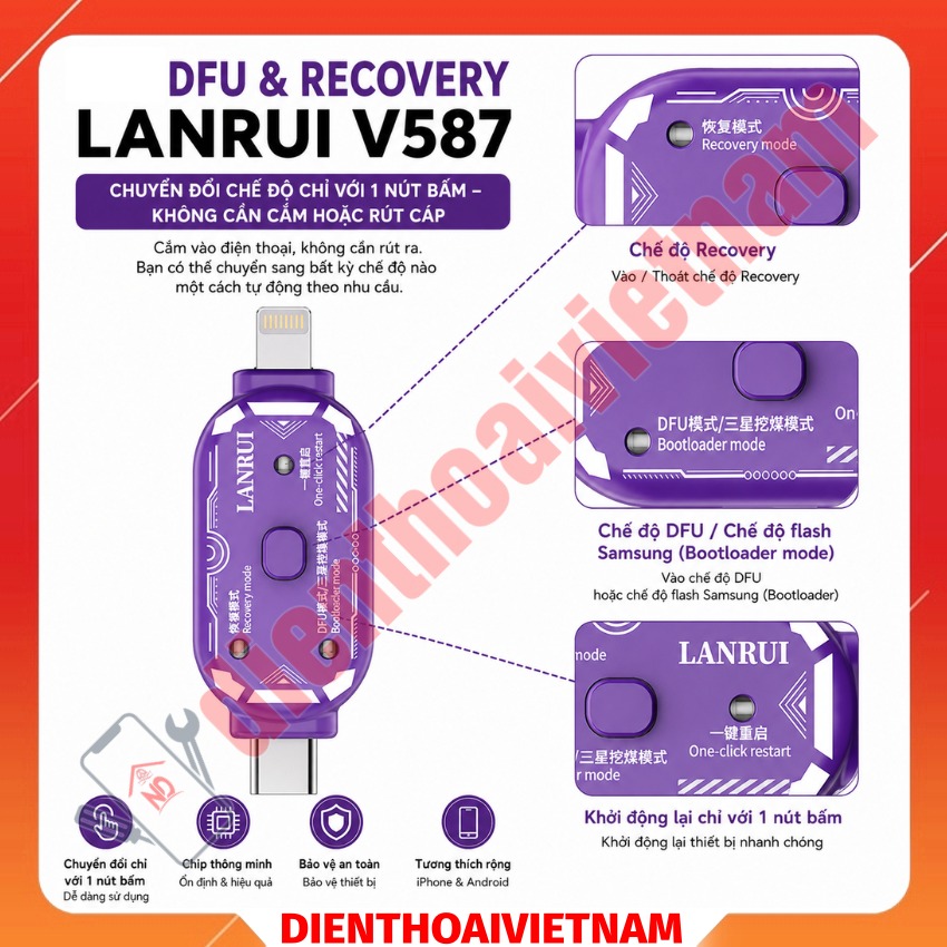 Cáp DFU & Recovery Lanrui V587 hỗ trợ iPhone - Samsung, chạy phần mềm