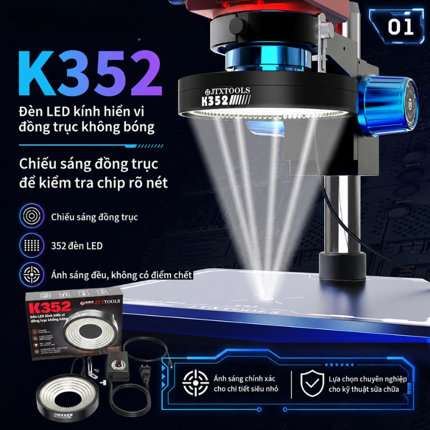 Đèn Led kính hiển vi JTX K352 Coaxial Ring Light, 352 bóng led không bóng đổ