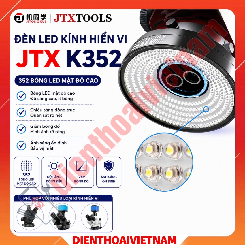 Đèn Led kính hiển vi JTX K352 Coaxial Ring Light, 352 bóng led không bóng đổ