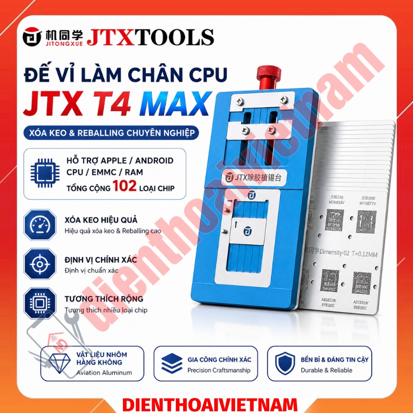 Đế vỉ làm chân CPU JTX T4 Max Chips Glue Removal And Reballing Platform hỗ trợ CPU/EMMC/RAM