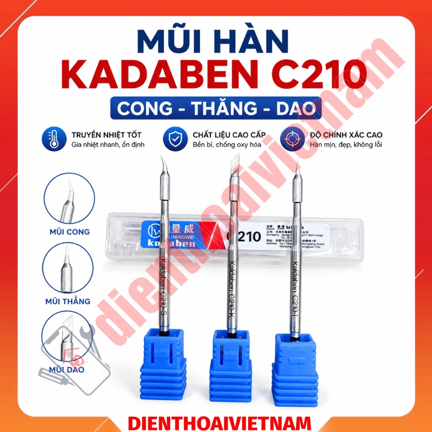 Mũi hàn Kadaben C210 Soldering Iron Tip, đầu cong - thẳng - dao