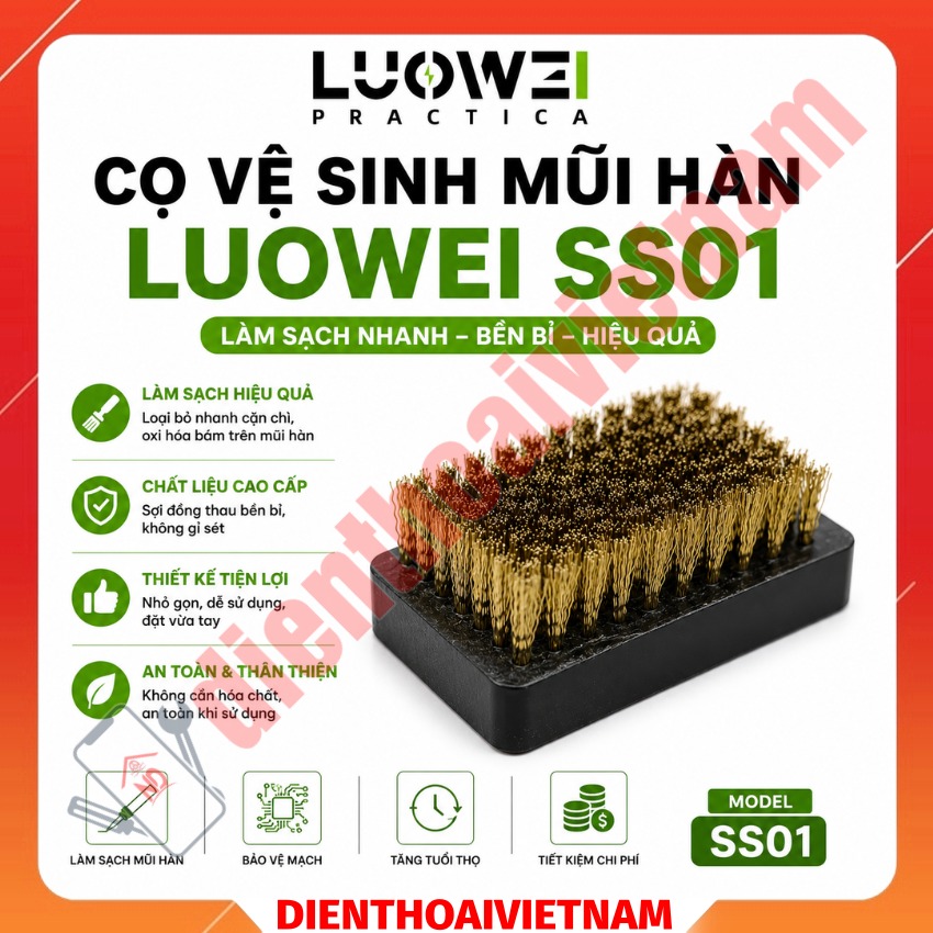 Cọ vệ sinh mũi hàn Luowei SS01 Soldering iron cleaning brush, vệ sinh mũi hàn siêu sạch