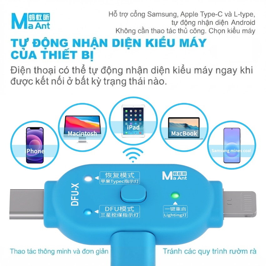 Cáp DFU & Recovery MaAnt DFU-X hỗ trợ iPhone – Samsung, chạy phầm mềm