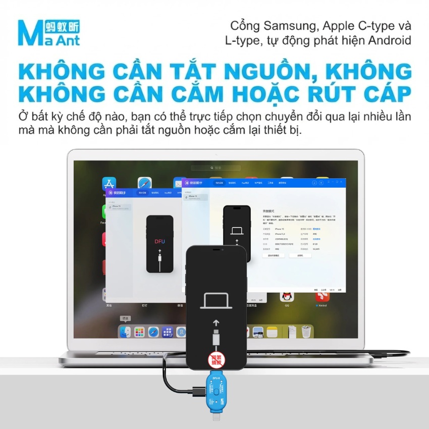 Cáp DFU & Recovery MaAnt DFU-X hỗ trợ iPhone – Samsung, chạy phầm mềm