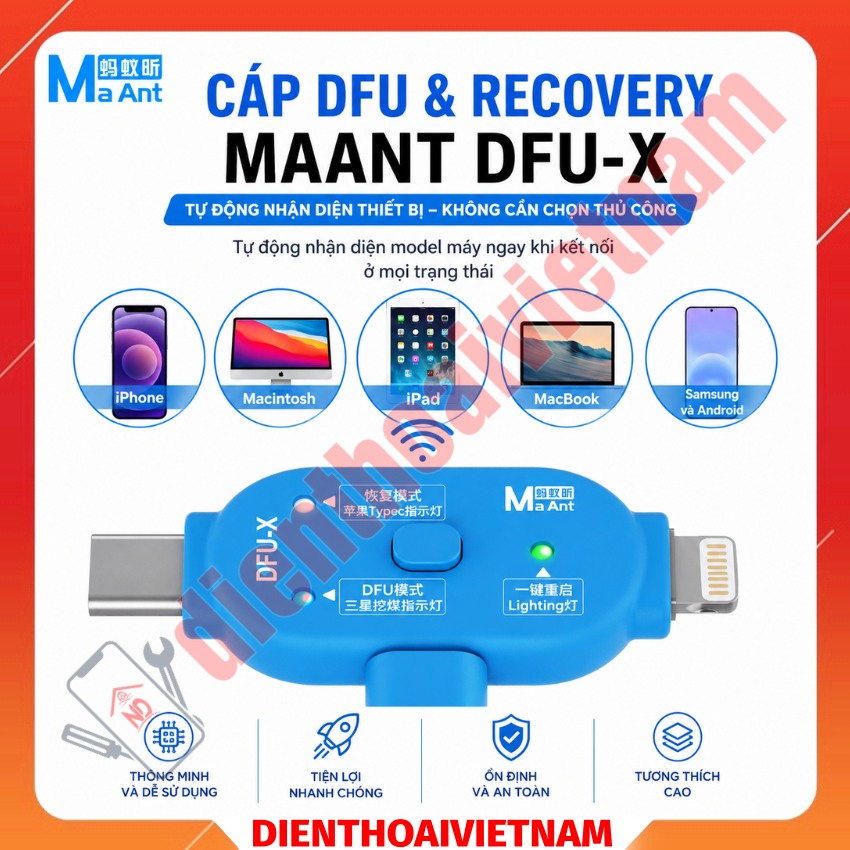 Cáp DFU & Recovery MaAnt DFU-X hỗ trợ iPhone – Samsung, chạy phầm mềm