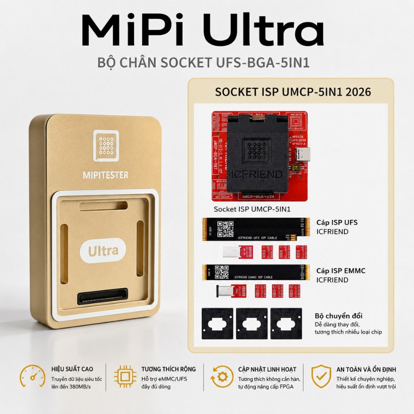 Đọc viết ic bộ nhớ MiPi Ultra Flash Programmer hỗ trợ UFS153/UFS254/UFS297, eMMC 4.1/4.0