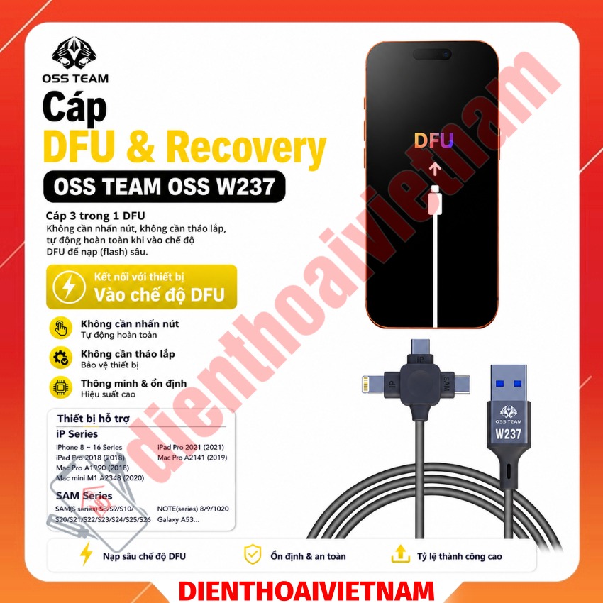 Cáp DFU & Recovery OSS W237 OSS TEAM hỗ trợ iPhone / Samsung / iPad, chạy phần mềm