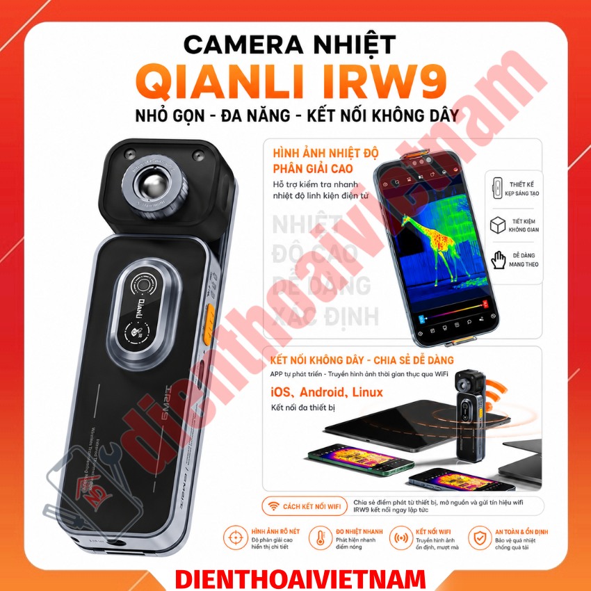 Camera nhiệt Qianli IRW9 Wireless Thermal Imaging Camera kết nối không dây, hỗ trợ iOS / Android / Linux