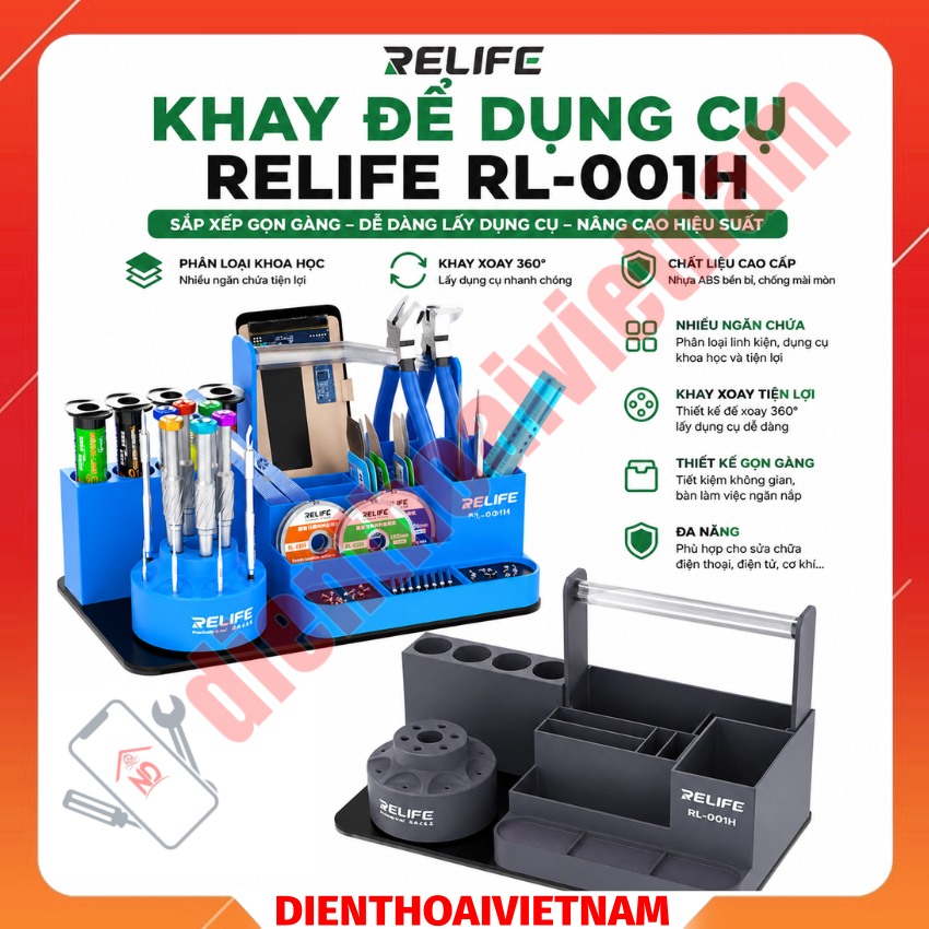 Khay để dụng cụ Relife RL 001H Rotatable Multifunctional Repair Storage, để panh - nhíp - mỡ hàn - màn hình - tô vít