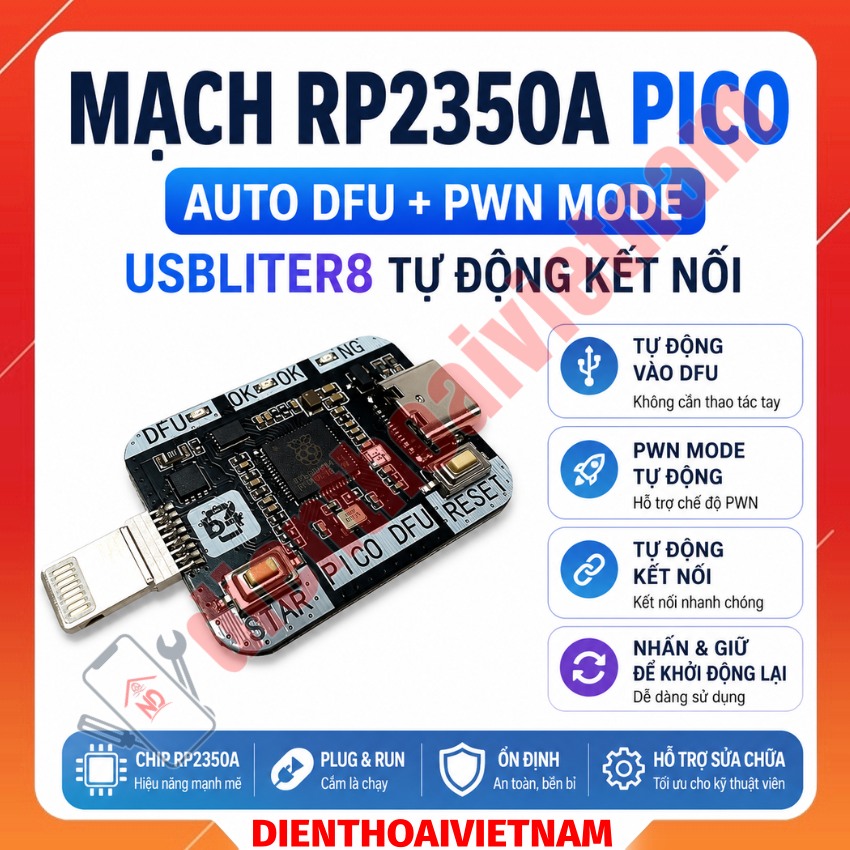 Mạch RP2350A Pico Auto DFU + PWN MODE Usbliter8 tự động kết nối