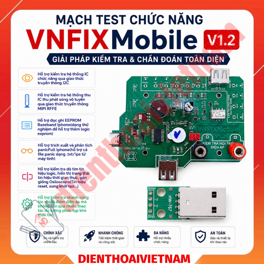 Mạch test chức năng VNFIXMobile V1.2 – Test RFFE SCAN, I2C, đo điện áp, đọc viết EEPROM Baseband