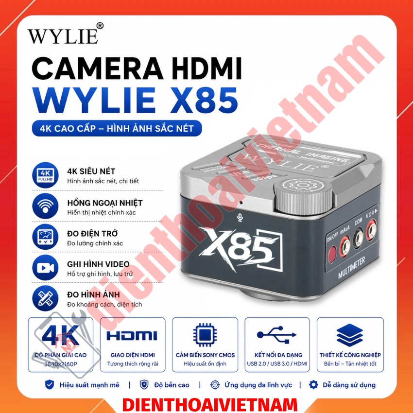 Camera nhiệt HDMI Wylie X85 4K External Thermal Imaging Microscope Camera quay siêu nét, tích hợp đồng hồ đo