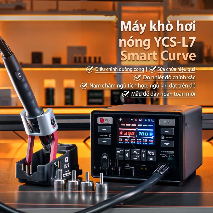 Máy khò YCS L7 Hot Air Gun công suất 1400W, đi kèm 4 đầu khò