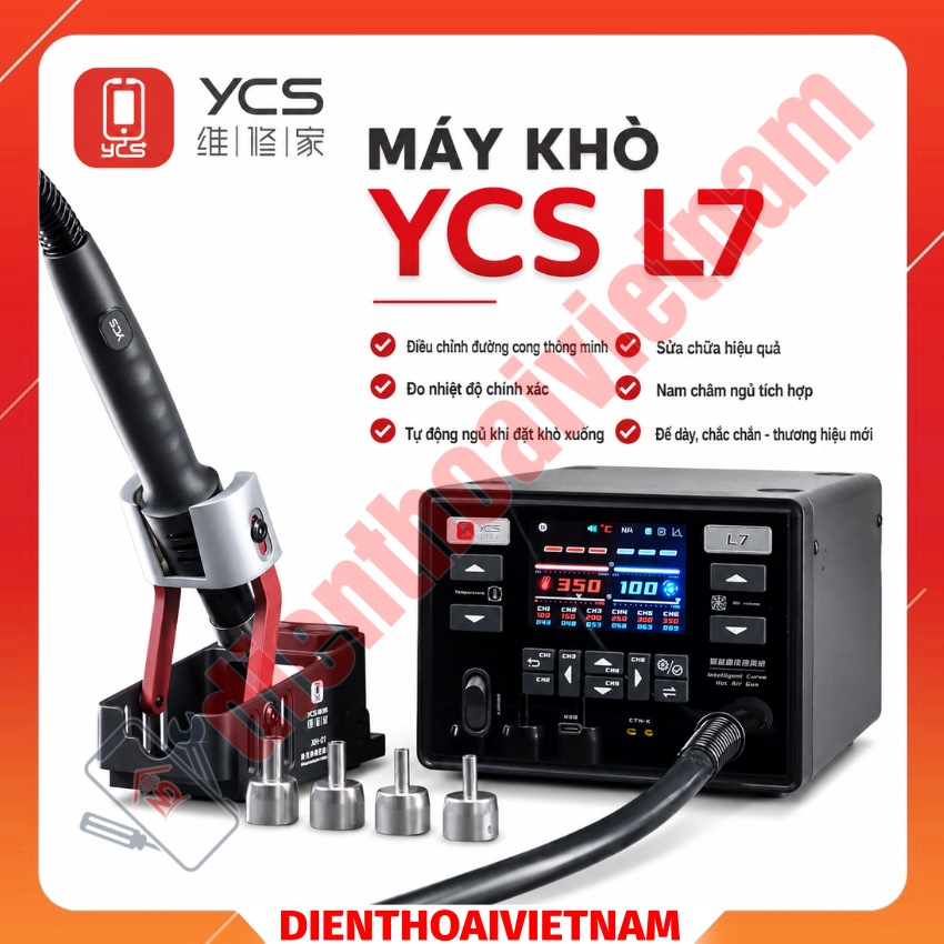 Máy khò YCS L7 Hot Air Gun công suất 1400W, đi kèm 4 đầu khò