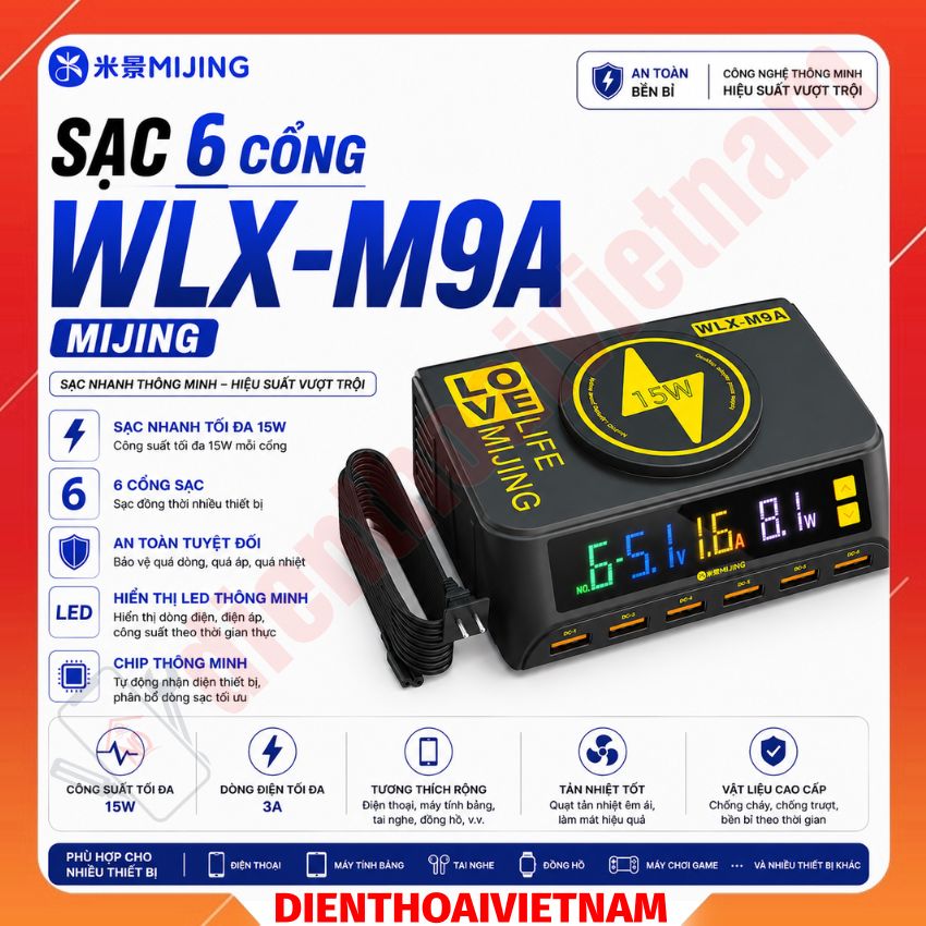 Sạc 6 Cổng MIJing WLX-M9A: