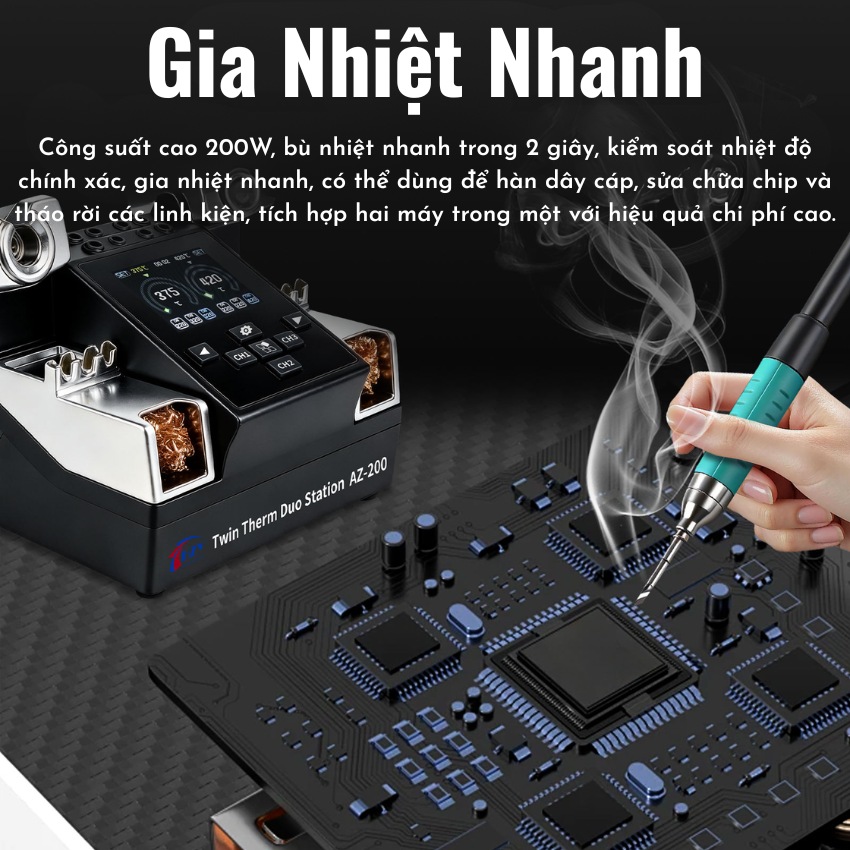 Máy hàn 2 tay HZY AZ-200 Soldering Station, hỗ trợ tay hàn C210 - C115
