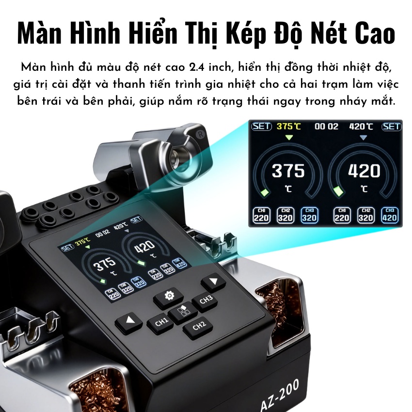 Máy hàn 2 tay HZY AZ-200 Soldering Station, hỗ trợ tay hàn C210 - C115