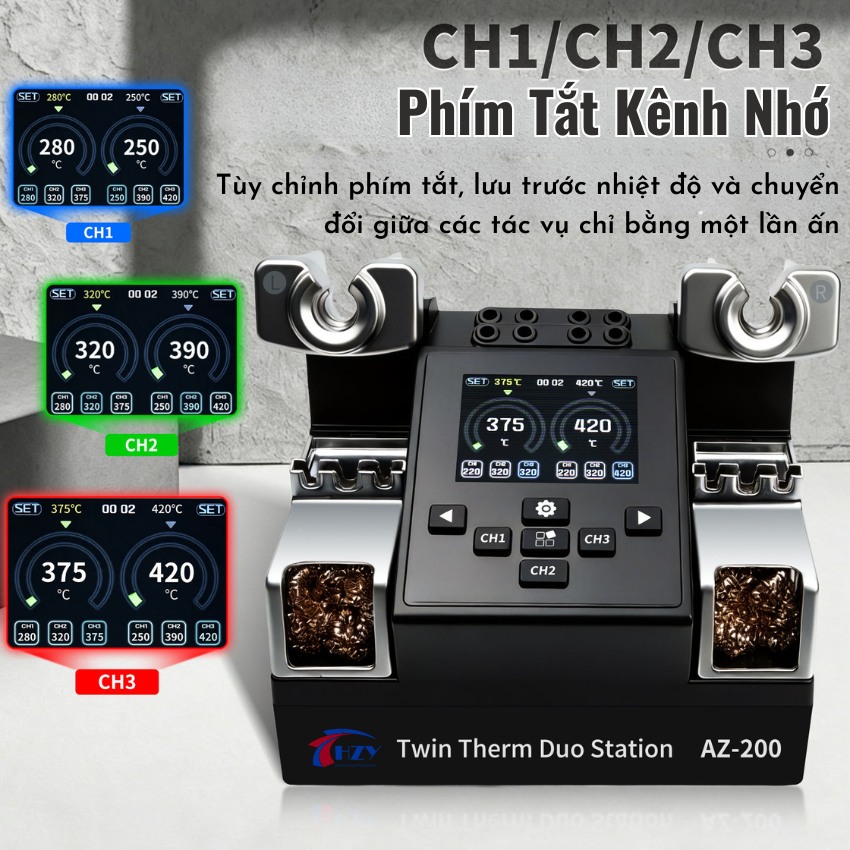 Máy hàn 2 tay HZY AZ-200 Soldering Station, hỗ trợ tay hàn C210 - C115