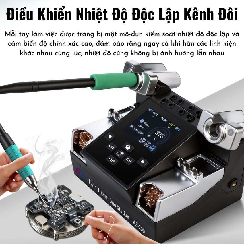 Máy hàn 2 tay HZY AZ-200 Soldering Station, hỗ trợ tay hàn C210 - C115