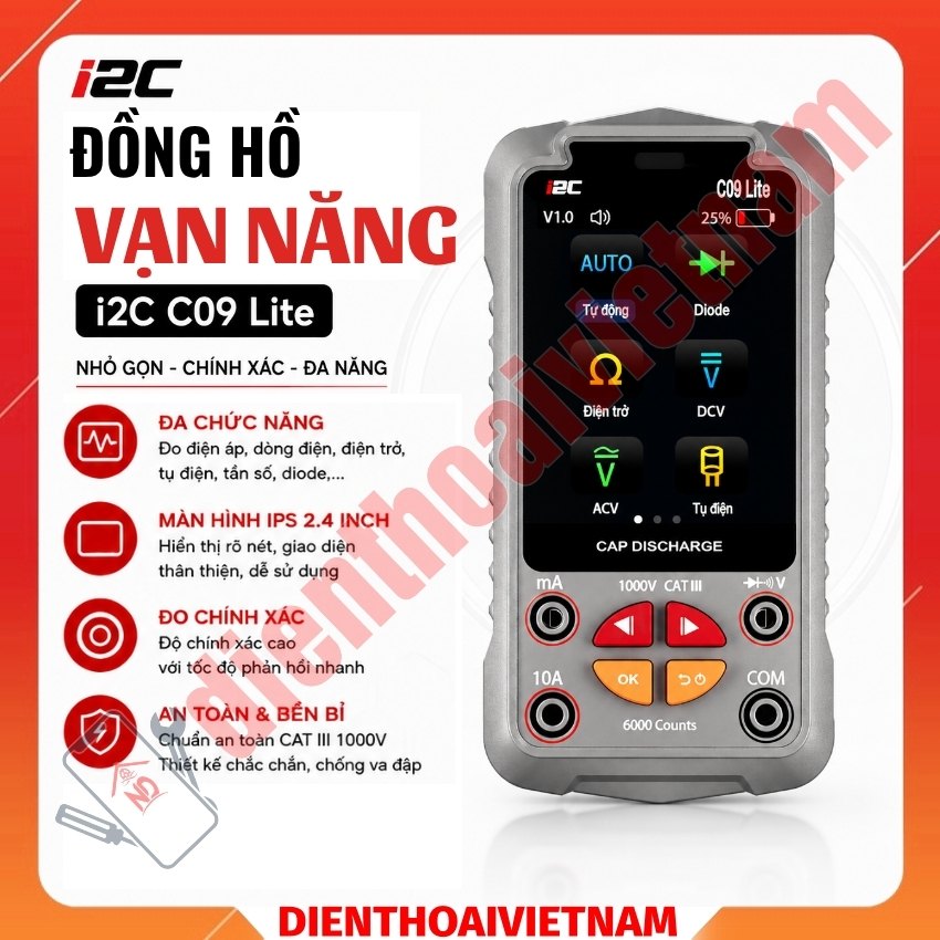 Đồng hồ vạn năng i2C C09 Lite Digital Multimeter đo điện trở, đi ốt, tần số