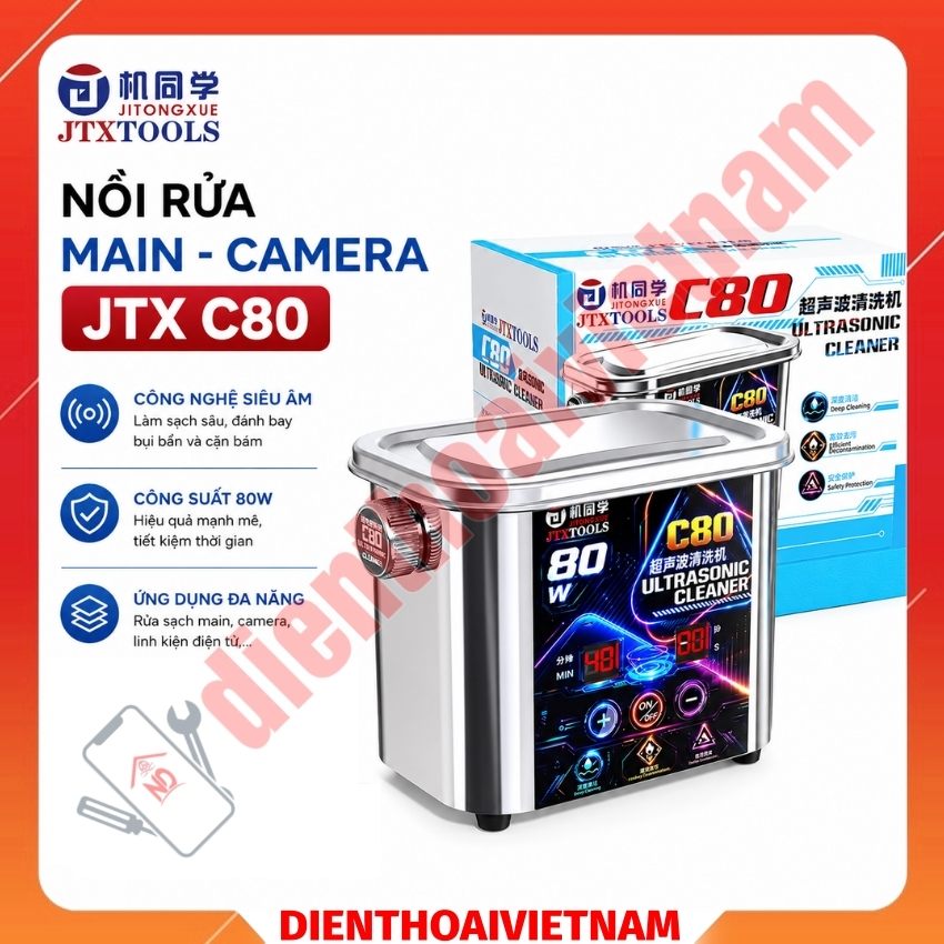 Nồi rửa main JTX C80 Ultrasonic cleaner, nồi rửa camera đa năng