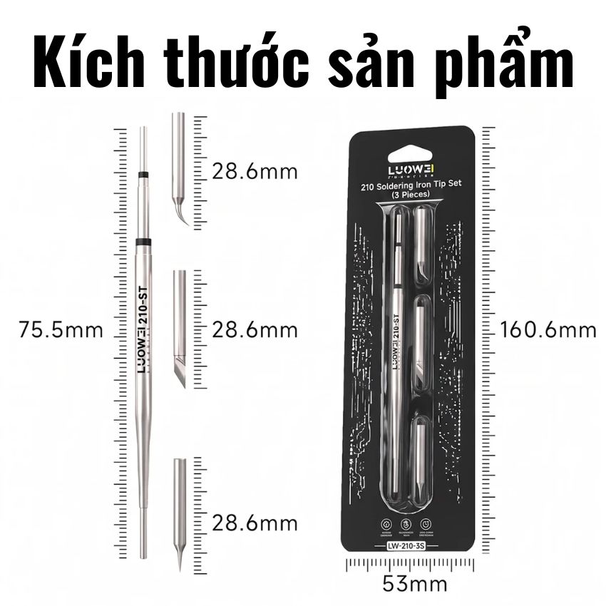 Mũi hàn Luowei C210-3s Soldering Iron Tip Set, đầu cong - thẳng - dao