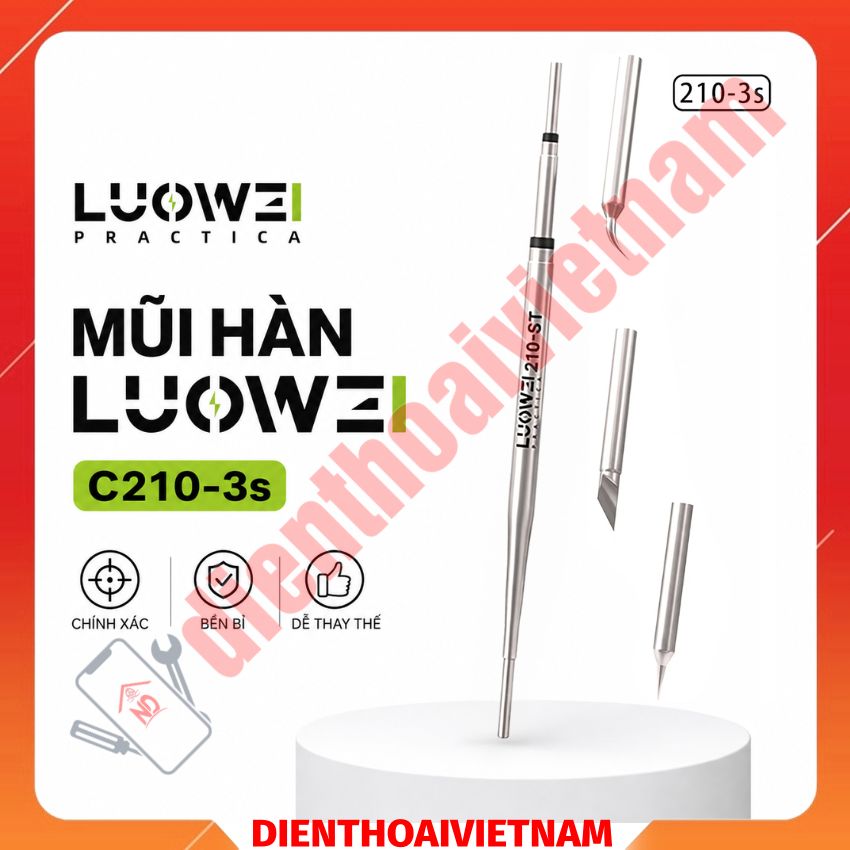 Mũi hàn Luowei C210-3s Soldering Iron Tip Set, đầu cong - thẳng - dao