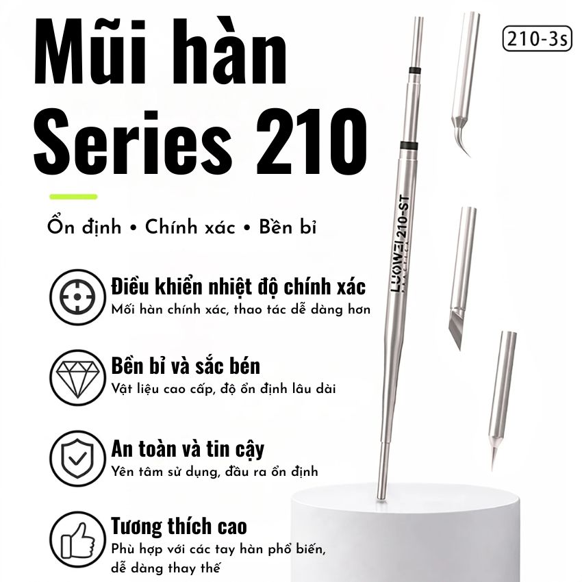 Mũi hàn Luowei C210-3s Soldering Iron Tip Set, đầu cong - thẳng - dao