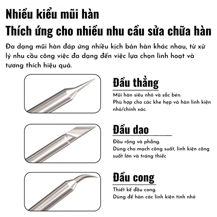 Mũi hàn Luowei C210-3s Soldering Iron Tip Set, đầu cong - thẳng - dao
