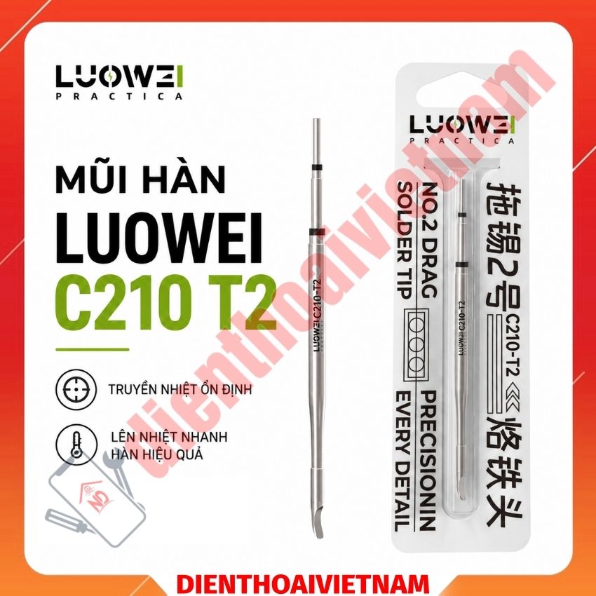 Mũi hàn Luowei C210 T2 Drag solder tip chuyên làm cổ cáp