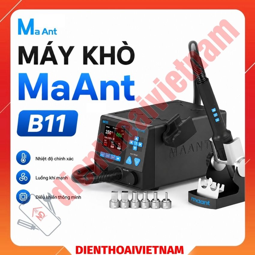 Máy khò MaAnt B11 Intelligent Hot Air Gun cuông suất 1100W, đi kèm 6 đầu khò