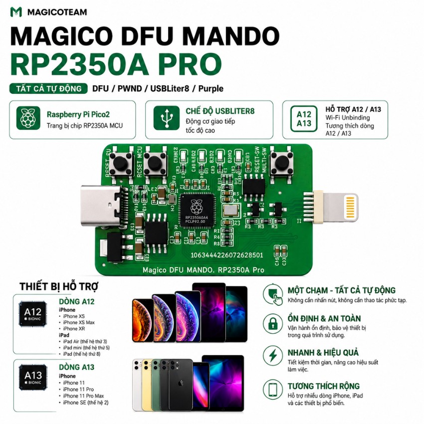 Mạch Magico DFU MANDO RP2350A Pro Auto DFU + PWN MODE Usbliter8 tự động kết nối