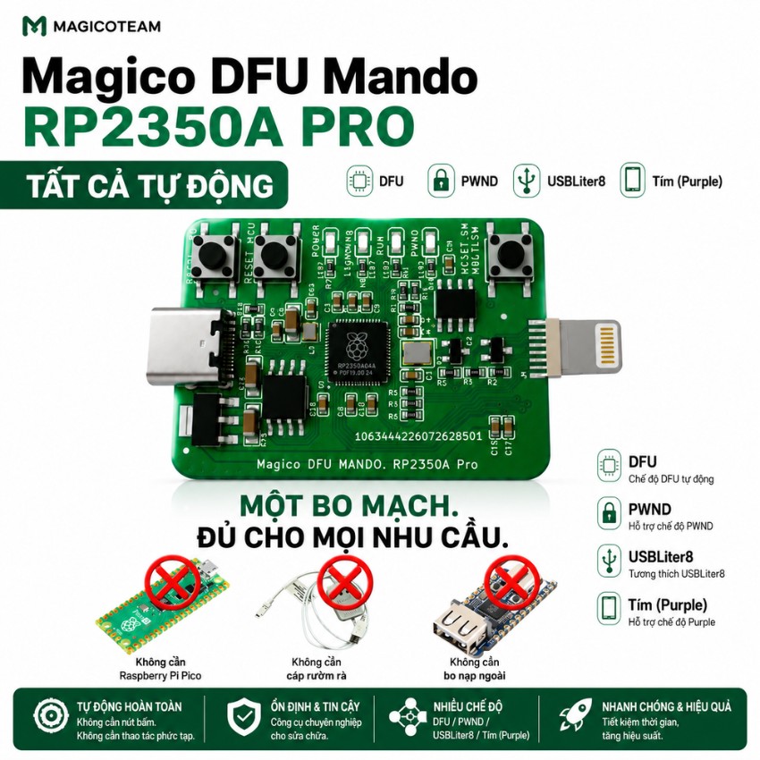 Mạch Magico DFU MANDO RP2350A Pro Auto DFU + PWN MODE Usbliter8 tự động kết nối